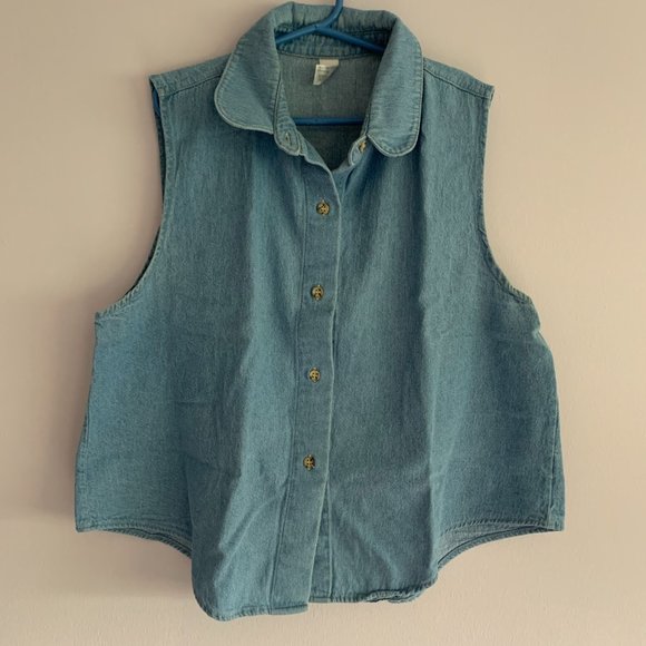 American Apparel Blue Button-Up Sleeveless Collar Tank Top - Size XS/S - Picture 3 of 6
